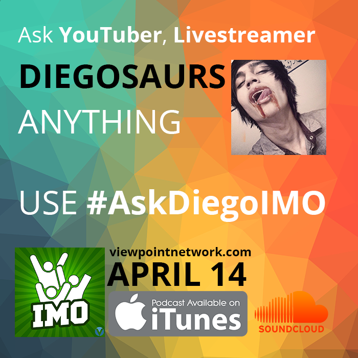 IMOPodcast's tweet photo. We'll be interviewing @diegosaurs_ for our April 14 episode of IMO. Tweet your questions to Diego using #AskDiegoIMO! http://t.co/gKg6QLAFvY
