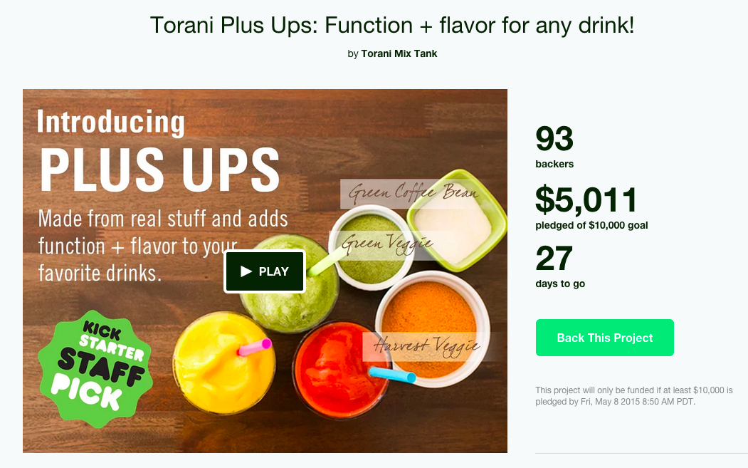 ToraniMixTank's tweet photo. Wowzers! @Torani #MixTank #PlusUps is over 50% funded on @kickstarter! Thank You to our 93 Backers! #crowdfunding http://t.co/uc2Sb1v7fd
