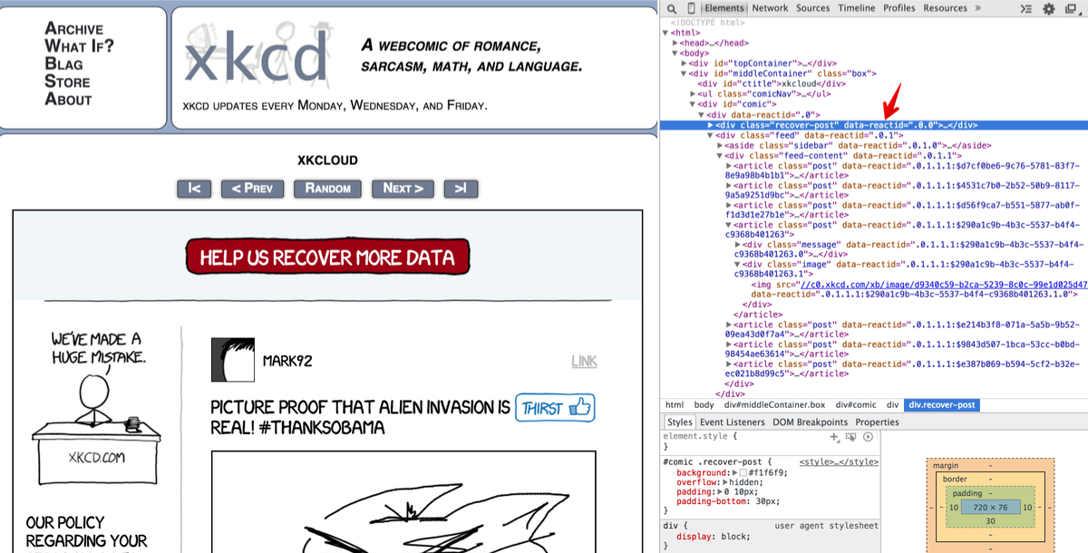 cwebley's tweet photo. @wesleytodd  RT @JeremyMorrell XKCD using @reactjs http://t.co/FvHs2oxCrs