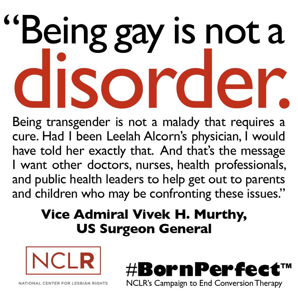 NCLRights's tweet photo. Thank you @Surgeon_General for joining the fight against conversion therapy. #BornPerfect #LGBT http://t.co/pYOnbbswXB