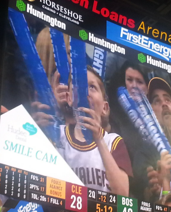 FightCRC's tweet photo. The #MarchForCRC #ThunderClappers with the FightCRC logo at the @Cavs game in @TheQArena is a big hit! http://t.co/H9hf6T2Pv5