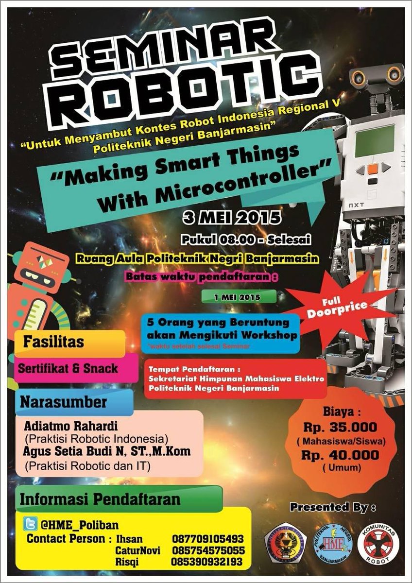 HME_Poliban's tweet photo. kami dri HME Poliban mengadakan seminar robotik .  Ayuks ikuuuutaaann..cc: @HMTI_FTunlam @Himaptikom @BEMSTMIK_ID http://t.co/m000C8IJSz