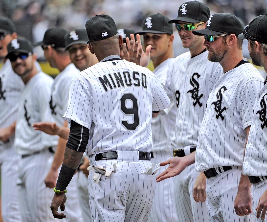whitesox's tweet photo. Alexei honored Minnie Minoso today by wearing #9. #CWSHomeOpener http://t.co/G1vsjO9cvl