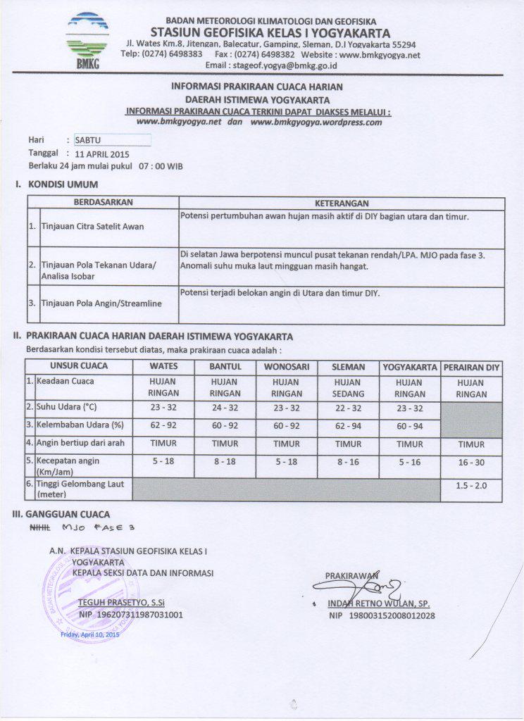 ardianandy's tweet photo. Prakiraan cuaca wilayah Yogyakarta Sabtu 11 April 2015 via BMKG Yogyakarta @pasagmerapi @JogjaUpdate http://t.co/umhlRUacum