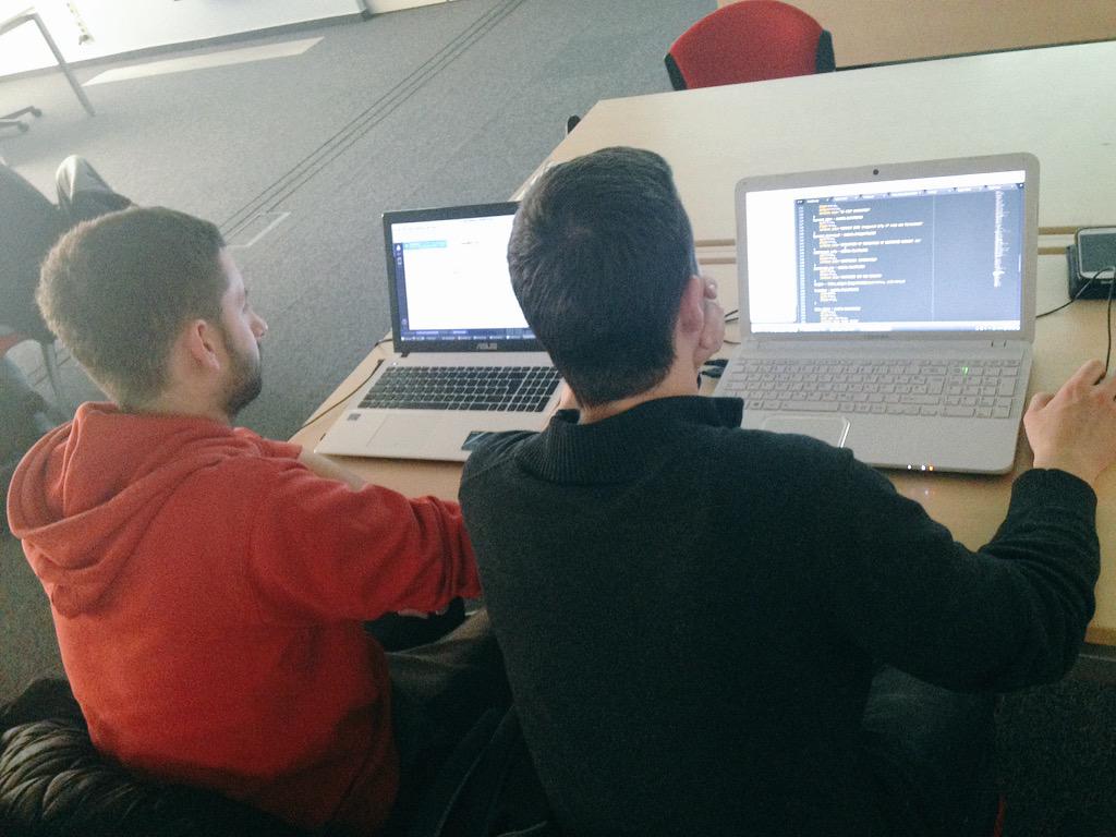 SpaceAppsCro's tweet photo. Working on a small scale our first year - two teams representing #SpaceAppsCroatia #SpaceApps2015 http://t.co/kmkCYGZmoe
