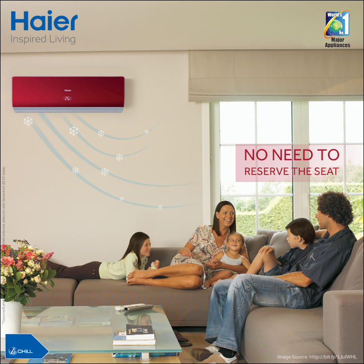 IndiaHaier's tweet photo. With Haier’s smart #AC with #3DAirFlow you can sit just anywhere & enjoy cooling at it’s best.http://t.co/JagpHMHm65 http://t.co/JIM26GBHgt