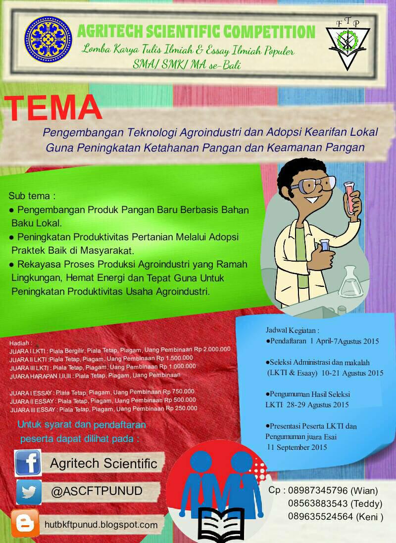 Lomba karya Ilmiah &amp; Essay Ilmiah Populer tingkat SMA/K se-Bali.. Ayo rebut piala bergilir Dekan FTP Unud