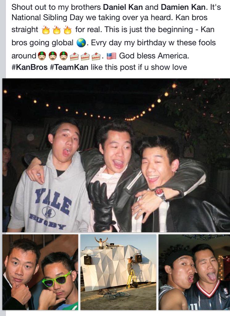 justinkan's tweet photo. Shoutout to @damienkan @danielkan national sibling day we taking over ya heard. #kanbros 👲👲👲🍰🍰🍰 http://t.co/pLtclaNr5z