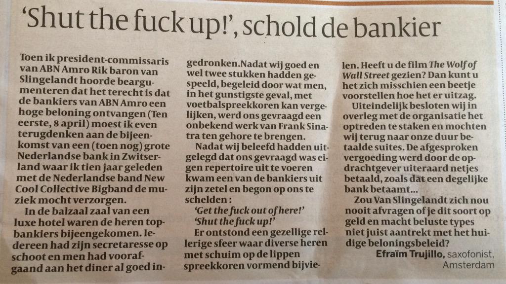 'Iedereen had zijn secretaresse op schoot' ... “<a href="/stijnverbruggen/">Stijn Verbruggen</a>: Wow.... (ingezonden brief in Volkskrant) ”