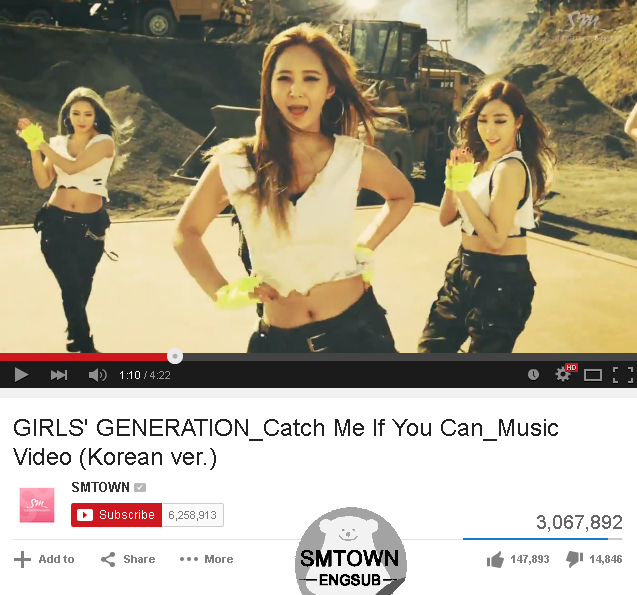 SMTownEngSub's tweet photo. [LIST] SNSD's "Catch Me If You Can" Korean ver. MV hits 3,000,000 YouTube views in 27 hours http://t.co/h0E5mAX149 http://t.co/XYSUpRzlxl