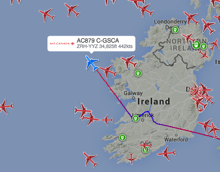 airlivenet's tweet photo. UPDATE Air Canada #AC879 from Zurich, diverted to Shannon is back in the air to Toronto: http://t.co/mzKkQjjfiX http://t.co/PrOFHE8TS3