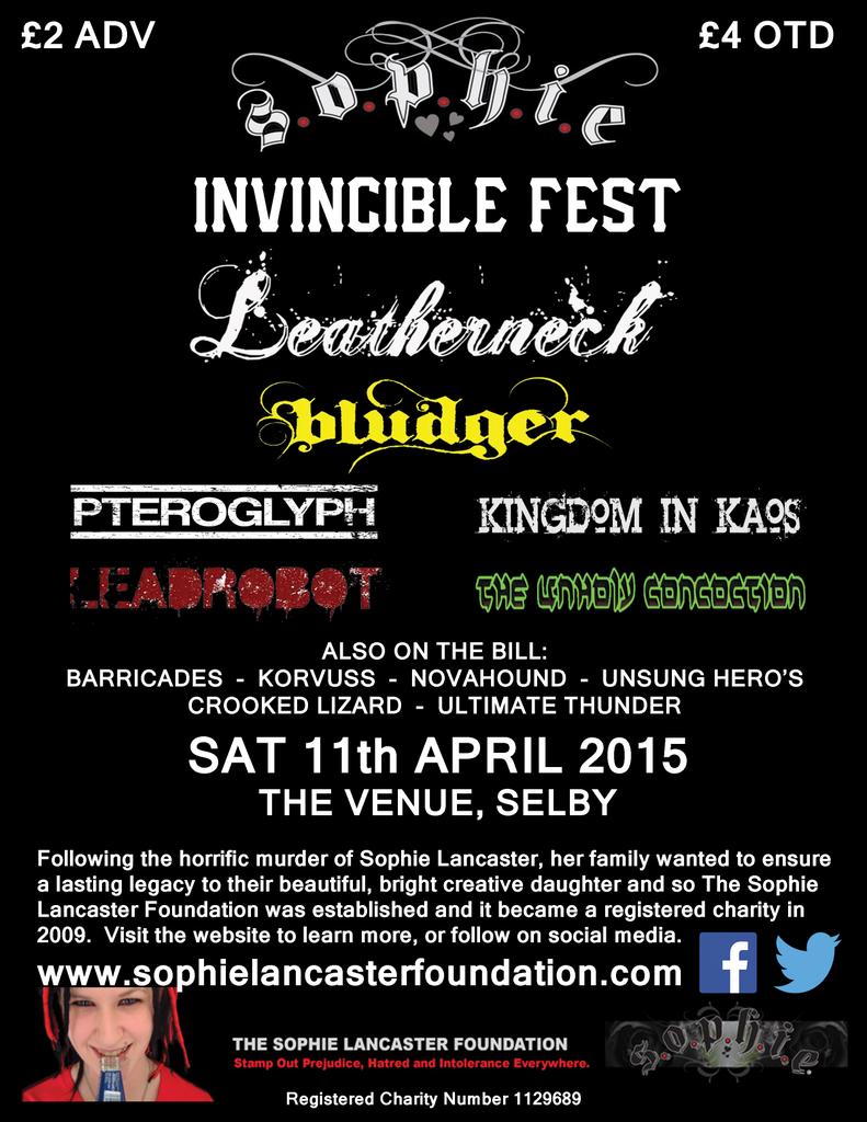 LeatherneckUK's tweet photo. Morning you lot!! Today's the day!! #INVINCIBLEFEST in aid of @sophie_charity! Get to @thevenueselby and support! http://t.co/2UyvFxTMu1