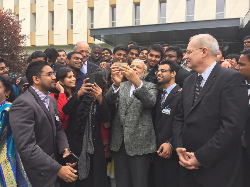 narendramodi's tweet photo. Took selfies with young friends at CNES. We were all trying to take the best selfie out there. http://t.co/xPmKNCgi3G