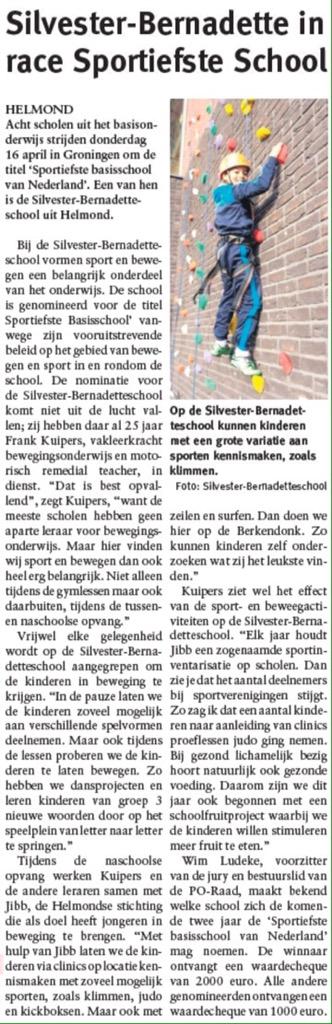 Genomineerd voor sportiefste school van Nederland. Donderdag finale!