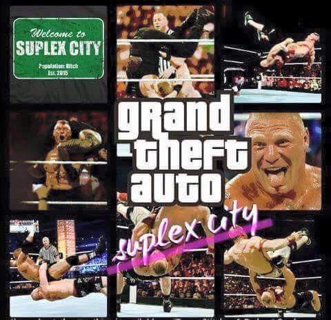 lahrelantonyWWE's tweet photo. Grand Theft Auto #SuplexCity @BrockLesnar @HeymanHustle http://t.co/RRIrHay76G