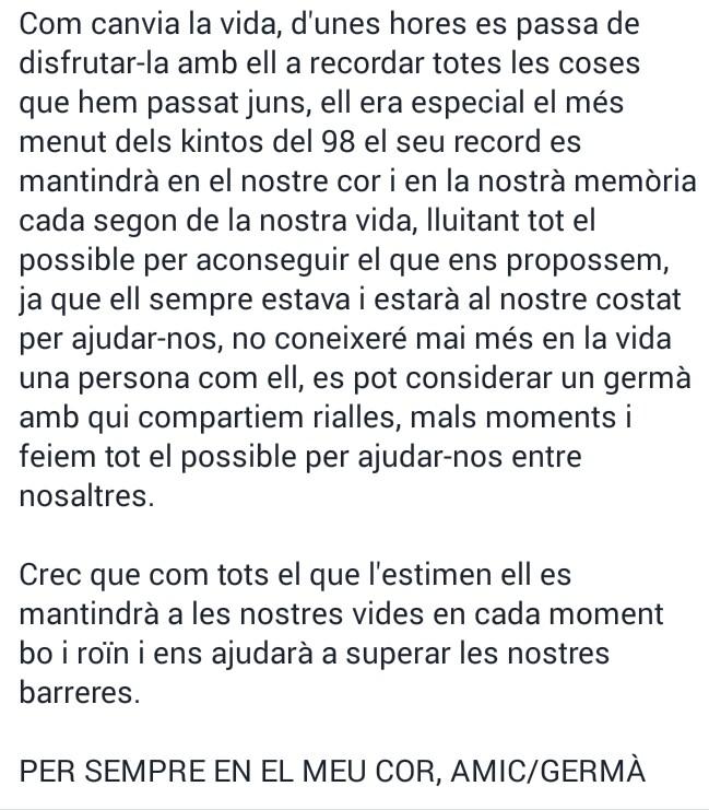 alextasca98's tweet photo. No tinc pols per tornar a escriUre tot allò que senc per ell.Sempre en els nostres cors GERMÀ, descansa en pau... http://t.co/LEtfoALf9n