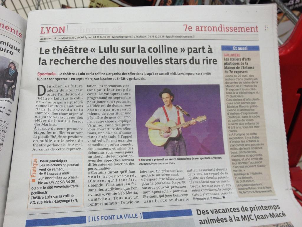 Theatre_de_Lulu's tweet photo. Lulu Tramp'Colline Show est ds le Progrès!! L'Institut Marc Perrot aussi rdv le 2 mai @vyorbane @Le_Progres @SUP_IMP http://t.co/Pp7sruXlId