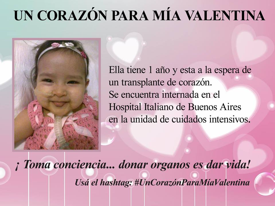 CorazonParaMIA's tweet photo. @flaviomendoza Por favor RT | #Urgente #UnCorazónParaMíaValentina, tomemos conciencia, donar órganos salva vidas!! http://t.co/zKcwQuLm7j