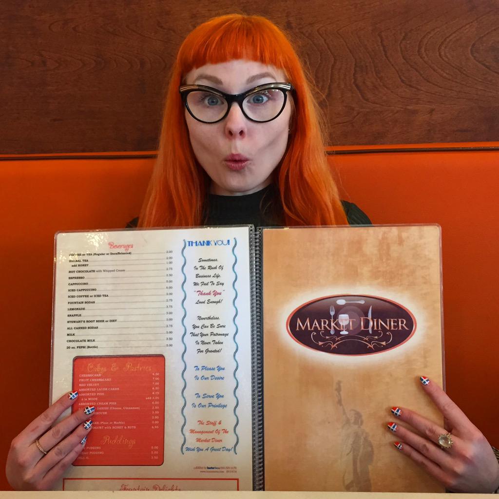 w42st's tweet photo. Spotted in #MarketDiner - fashion blogger @foreverursbetty #blendingin #orange #HellsKitchen #w42st #w42stsentme http://t.co/WNMwx9WEcs