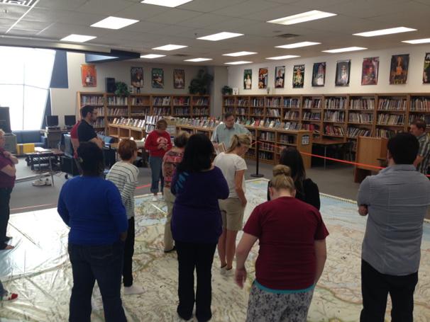 Geoman is showing our teachers how to use the <a href="/NatGeo/">National Geographic</a> Giant Traveling Map. Fun for kids AND adults!
