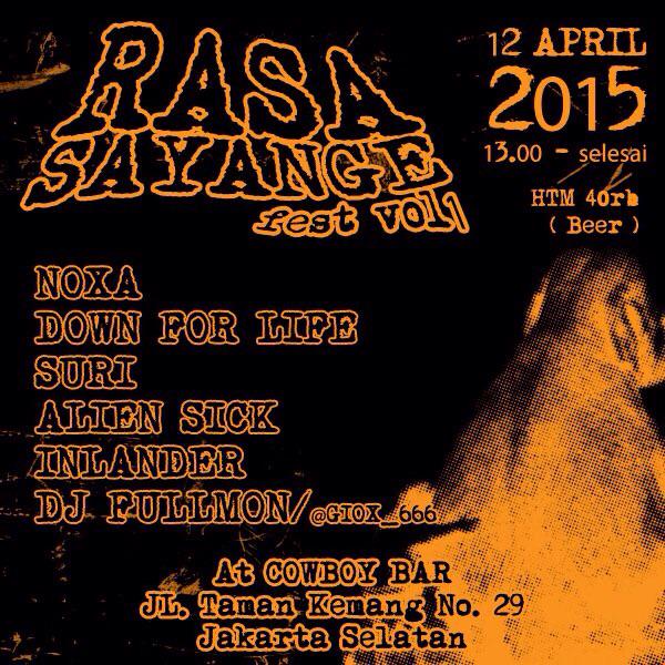 Besok siang! <a href="/INLANDERmusic/">Inlander</a> di <a href="/RasaSayangeFest/">Rasa Sayange Fest</a> bareng <a href="/NOXAxGC/">NOXA</a> <a href="/downforlifesolo/">Down For Life</a> <a href="/aliensick/">ALIEN SICK</a> <a href="/_SURI_/">SURI</a> <a href="/Giox_666/">Satan's slave</a> !