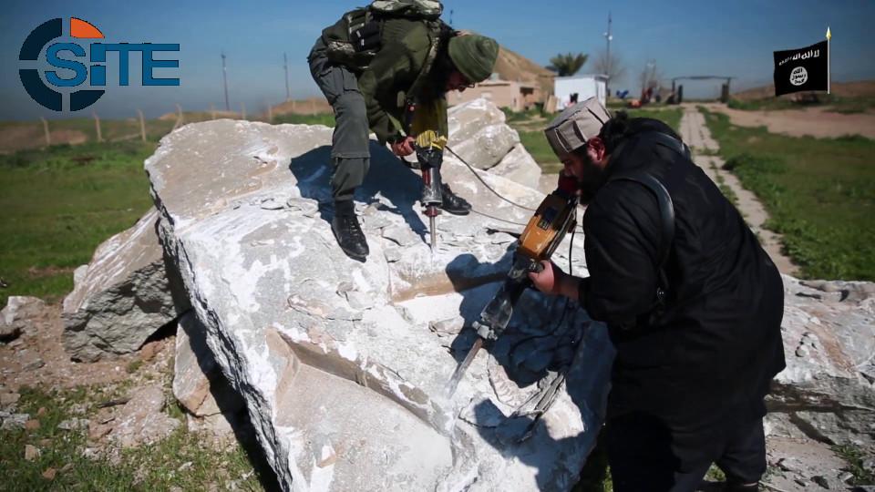 siteintelgroup's tweet photo. #ISIS released a video of fighters smashing and blowing up archaeological sites in the ancient city of Nimrud. http://t.co/TOPBbKgMT5