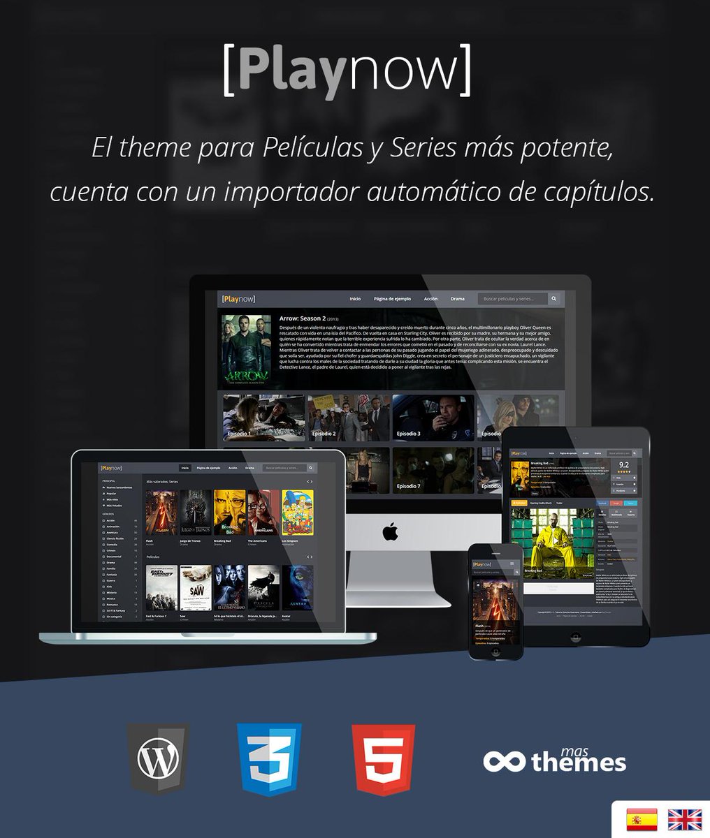 MasThemes's tweet image. #Playnow el nuevo theme de Películas y Series 100% responsivo!