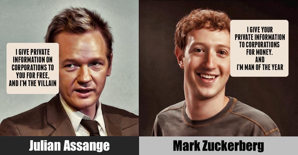 stzito's tweet photo. Julian Assange vs. Mark Zuckerberg - Villain / Man of the Year http://t.co/9fytfgk5Wp