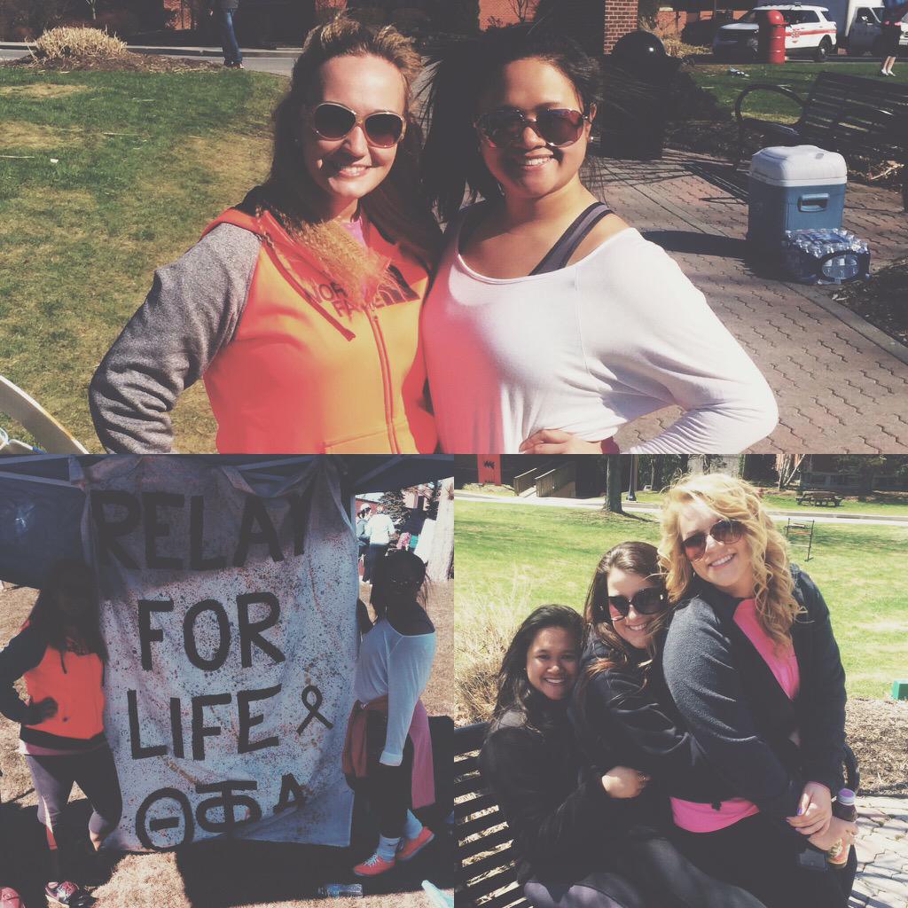 TPAatSFU's tweet photo. Sisters of Theta Phi Alpha participating in Relay for Life! #RelayForLife #FindACure http://t.co/Eqf4CogNwx