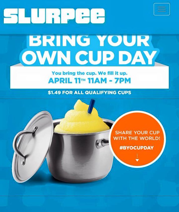 I almost forgot it's #BYOCupDay for 7-11 Slurpees! Get those mega cups and head to the nearest 7-11 NOW<a href="/tag/byocupday"class="tags">#BYOCupDay</a>