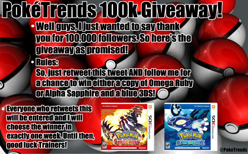 PokeTrends's tweet photo. GIVEAWAY TIME! 
Alright guys, just retweet this tweet, AND follow me for a chance to win a copy of OR/AS and a 3DS! http://t.co/UXhJSCPzzh