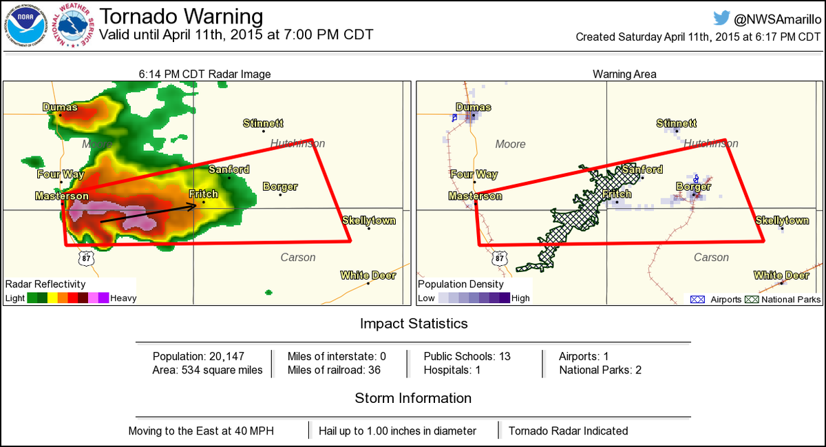 Tornado Warning including TX, Fritch TX, Sanford TX until 700 PM CDT NWS Tornado