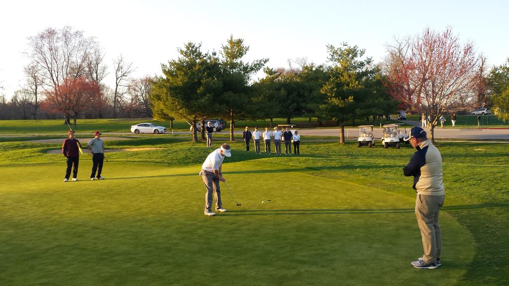 NavyMGolf's tweet photo. Winning putt! Augie makes clutch par on 2nd sudden death playoff hole as #1Navy defeats #4Colgate in RD2 match play http://t.co/EmvCVAP8XY