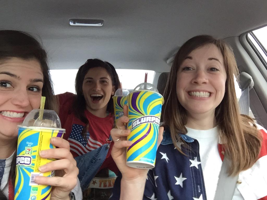 rebelong's tweet photo. @emilyloper @hannahpratz slurpees are always the right call when headed to our FIRST EVER NASCAR RACES!! #bucketlist http://t.co/PXh4t8SU5q