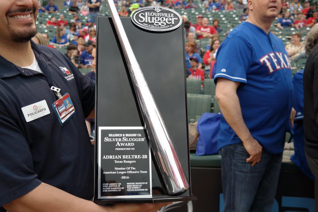 Rangers's tweet image. Well deserved honor for Adrian Beltre. #4thSilverSlugger