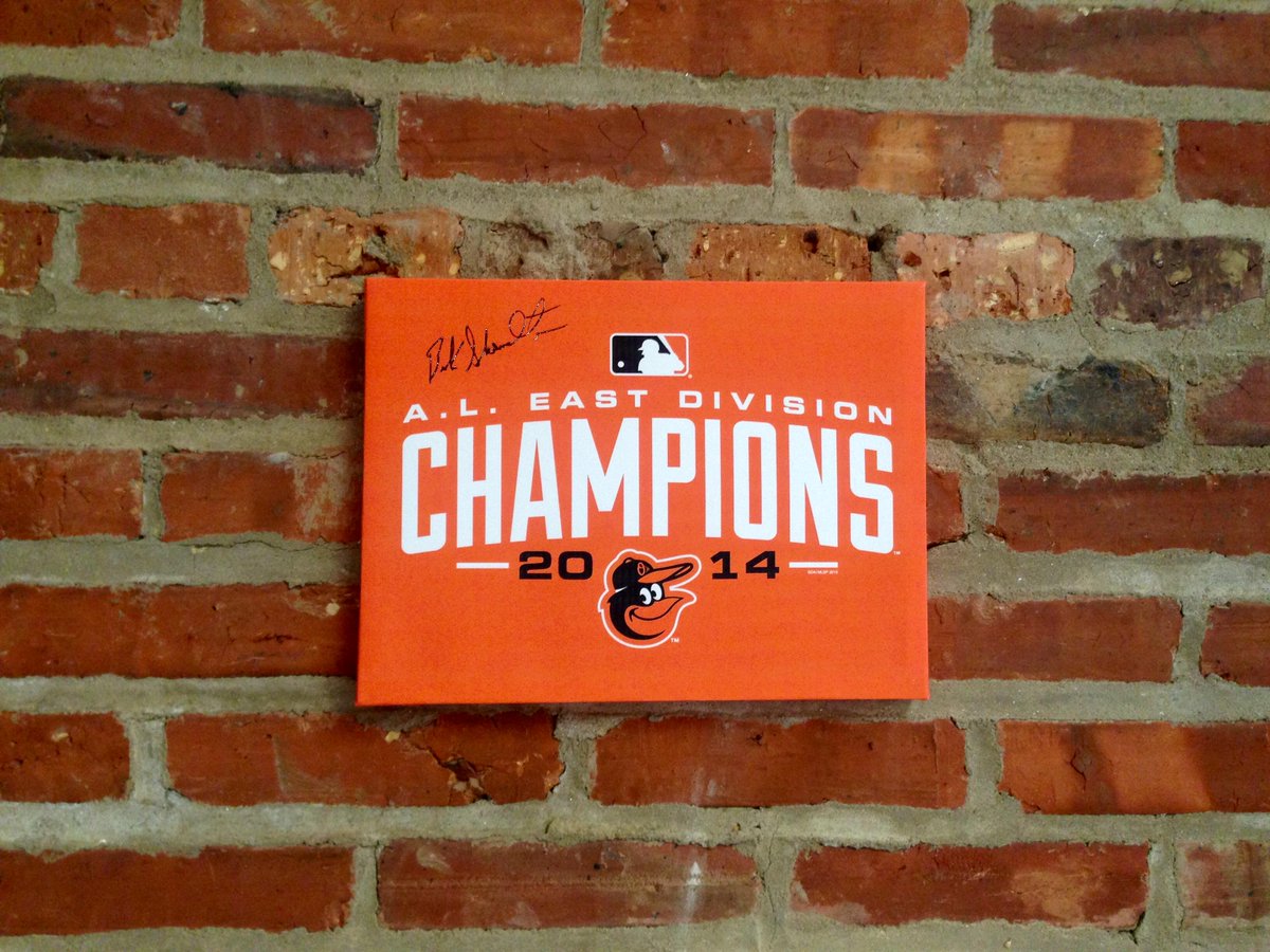 Orioles's tweet image. 1 lucky fan who RETWEETS this tweet will win a 2014 AL East Champs Wall Art autographed by Buck Showalter! #Birdland