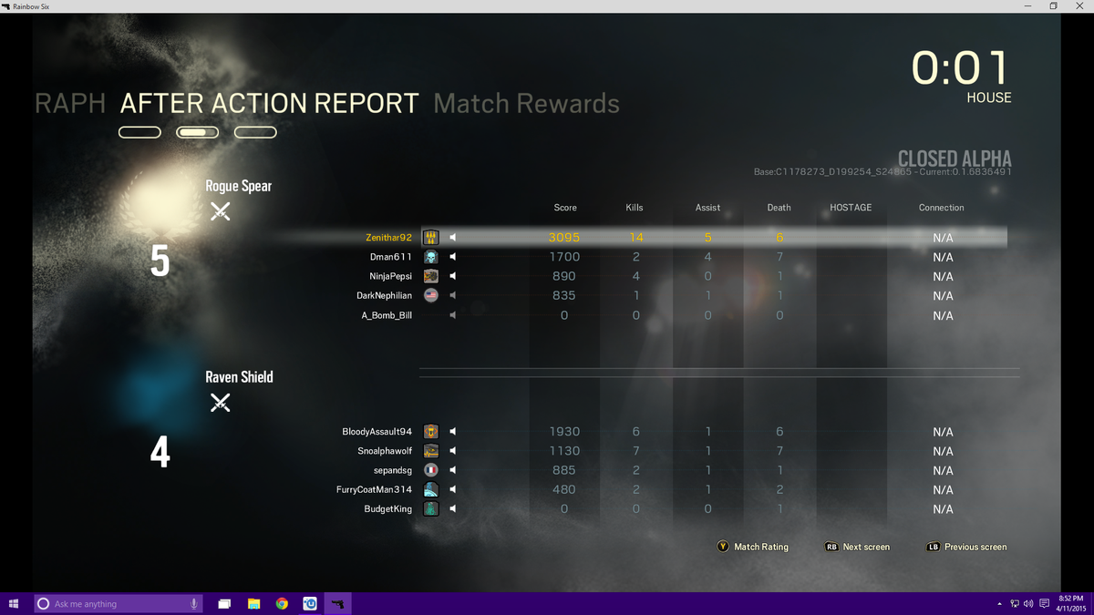 DoubleOZeroMI6's tweet photo. Average rounds tonight. #R6Alpha @Rainbow6Game http://t.co/yhz28Ee4M7