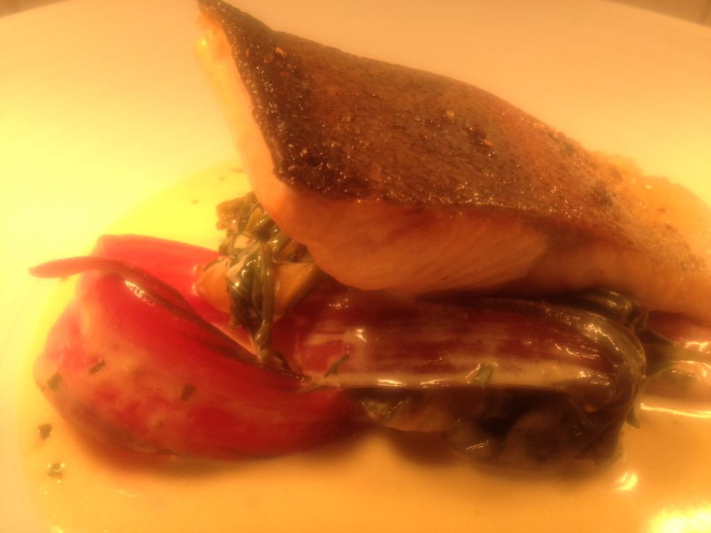 CrownPeopleton's tweet photo. Pan seared sea trout set on samphire, spinach &amp; rainbow chard @mjseafood #LoveFood #spring #seafood http://t.co/e0ejbf8crz