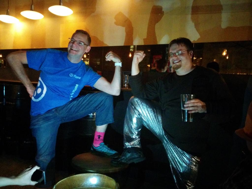 eleddy's tweet photo. Cross culteral #pantsswap. #plone #pyramid. #pycon. #nomnomnomnom #truth http://t.co/28MWxqqyVA