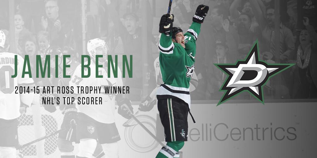 DallasStars's tweet photo. IT'S OFFICIAL!

@jamiebenn14 is 1st player in franchise history to win Art Ross trophy! READ:http://t.co/fSXLmOwU7c http://t.co/Cagl8jObS8