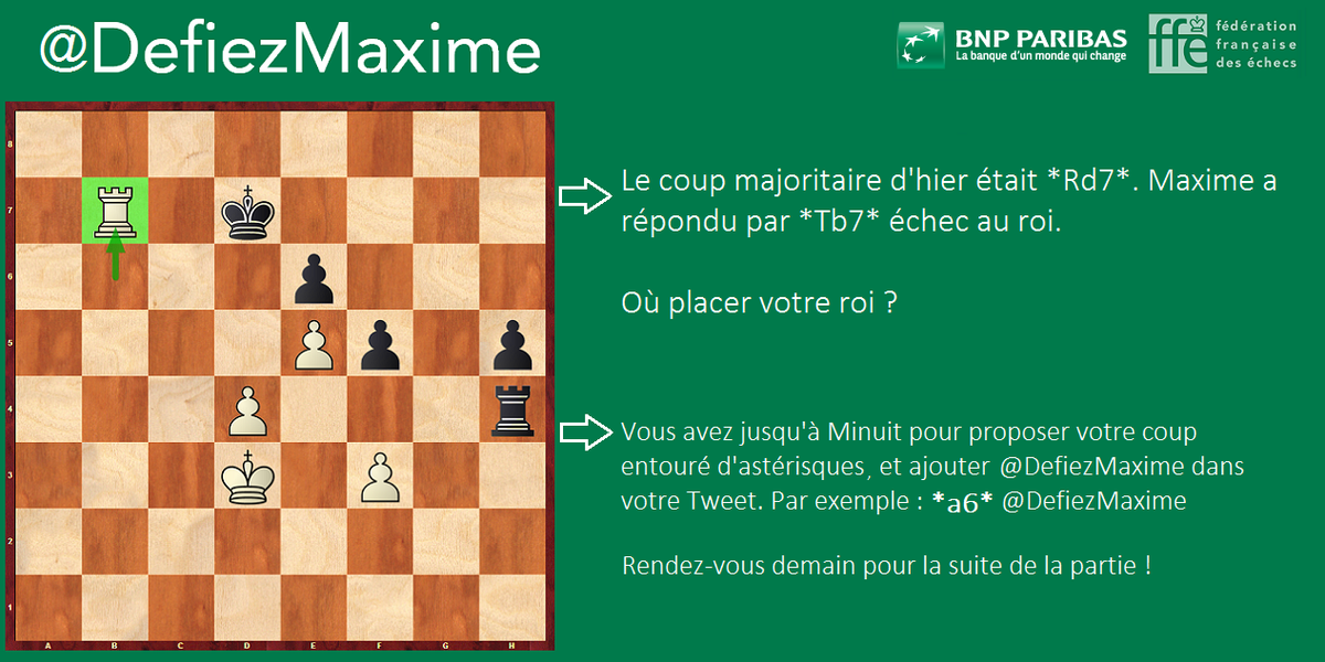 DefiezMaxime's tweet photo. Maxime joue *Tb7* échec, on dirait que votre roi va continuer sa balade sur l'échiquier... #DefiezMaxime http://t.co/LqX1aY4bsd
