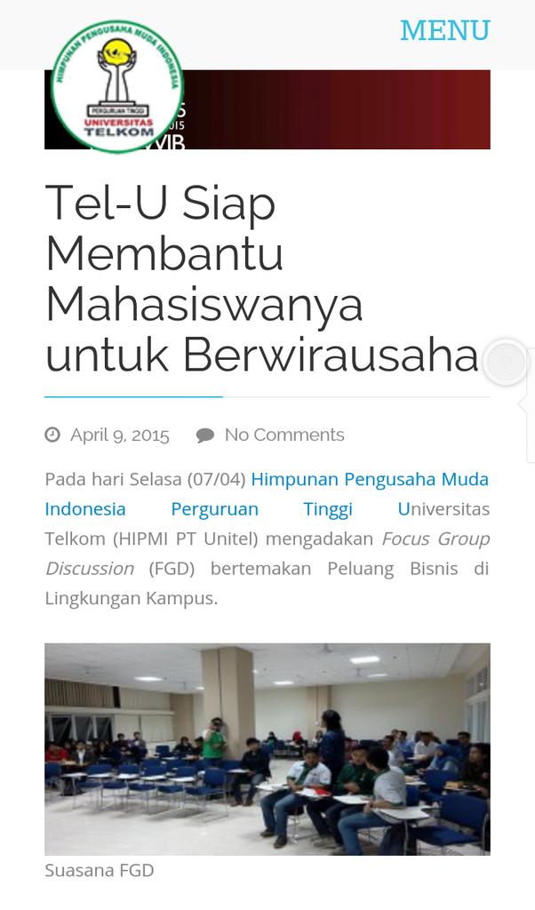 Congrats, lovin it, fight! "<a href="/hipmiunivtelkom/">HIPMI PT Univ Telkom</a>: Tel-U siap membantu mahasiswanya untuk berwirausaha. Salam pengusaha! "