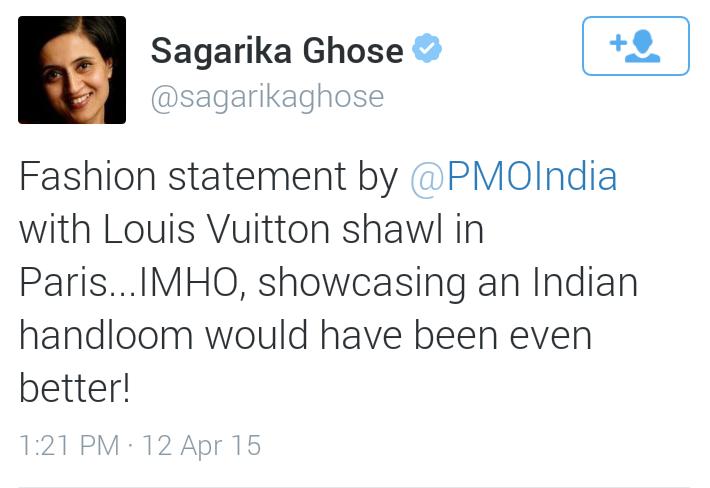 DrJwalaG's tweet image. Post #Modisuit ppl R after his Shawl ! @sagarikaghose Can u behave like a human ever? #modiinfrance #LouisVuitton