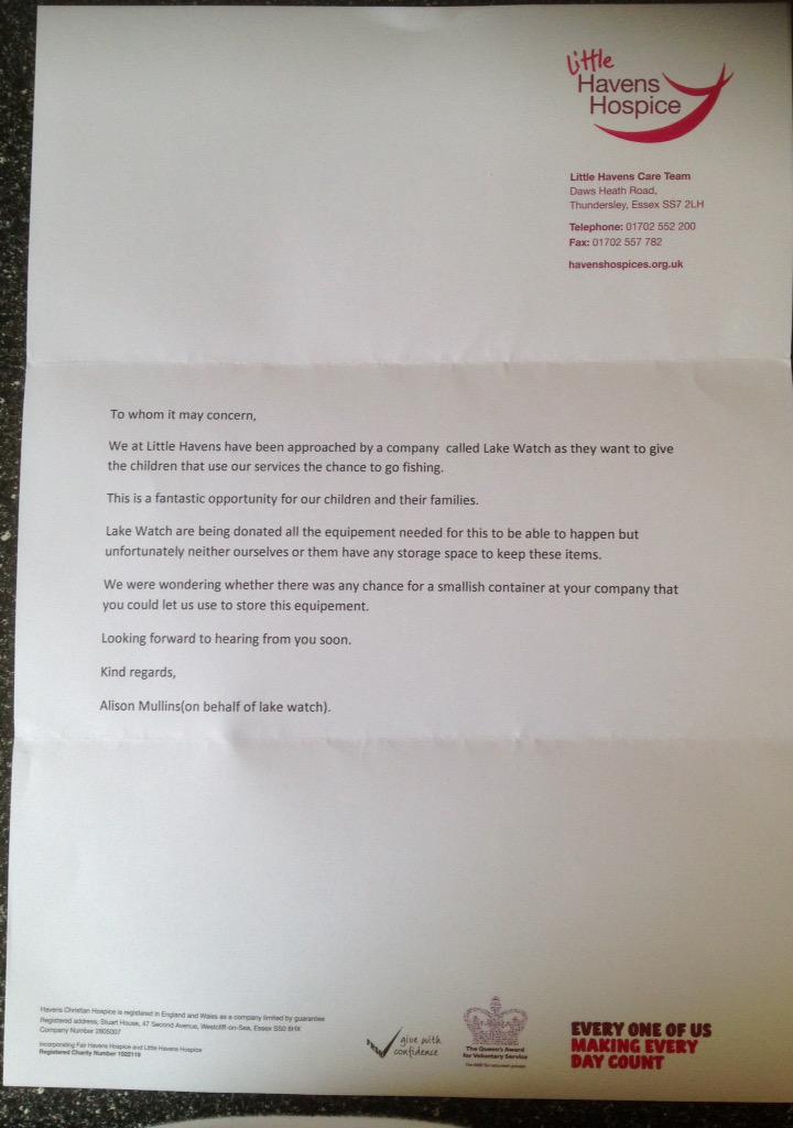 The weathers nearly ready for us to start collecting from those that wish to help by donating fishing bits