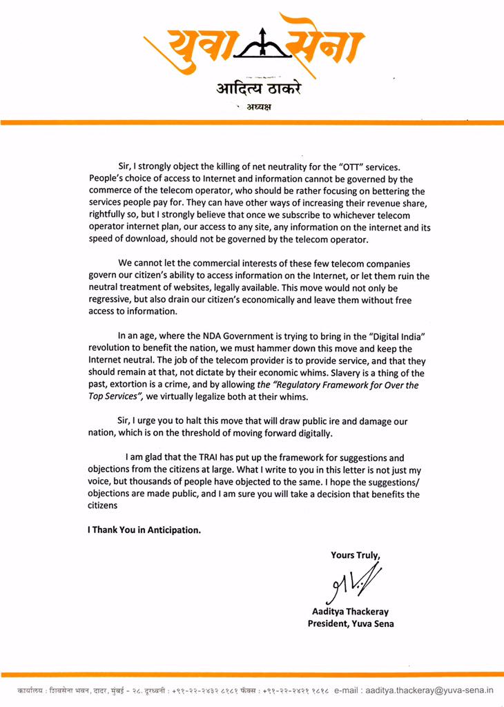 My letter to the #TRAI for #NetNeutrality and to #SaveTheInternet . Do read and RT and write to the TRAI!
