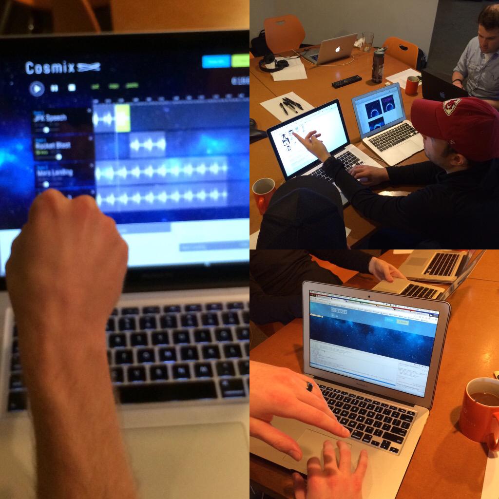 ingenology's tweet photo. Cosmix is starting to come together at @SpaceApps in Kansas City. Space tracks being created now too. #SpaceApps http://t.co/kqPESx549F