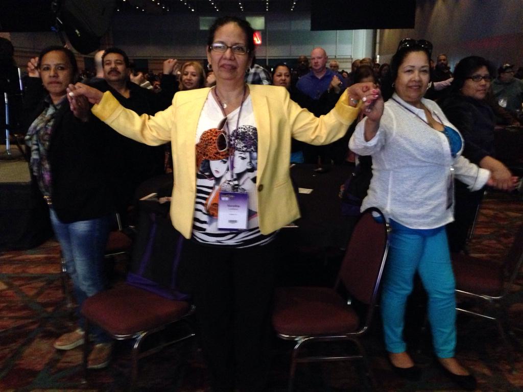 32BJSEIU's tweet photo. Shareeka Elliot, JFK Airport worker speaks on power of collective action, asks members to join hands. #LUW2015 http://t.co/eaGjcnGWqV