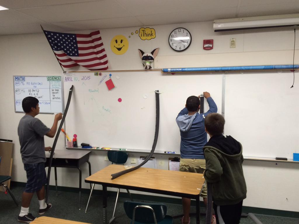 l_fukuda's tweet photo. Construction of RollerCoasters introduce potential vs kinetic energy-RHFleet Forces in Motion at RMMS #rmmsfam #NGSS http://t.co/W6ubNgGura