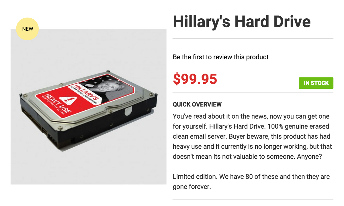 ZekeJMiller's tweet image. Rand is selling a $99.95 "Hillary's Hard Drive" store.randpaul.com/index.php/hill…