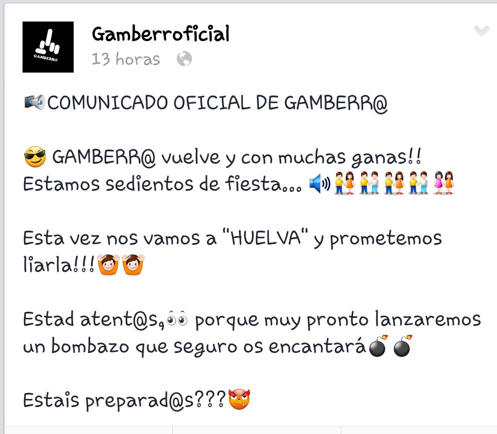 GAMBERR_OFICIAL's tweet photo. COMUNICADO OFICIAL ASI QUE ATENTOS!!! 

QUE LA VAMOS A LIAAAR!! http://t.co/ve2RlOx7KP